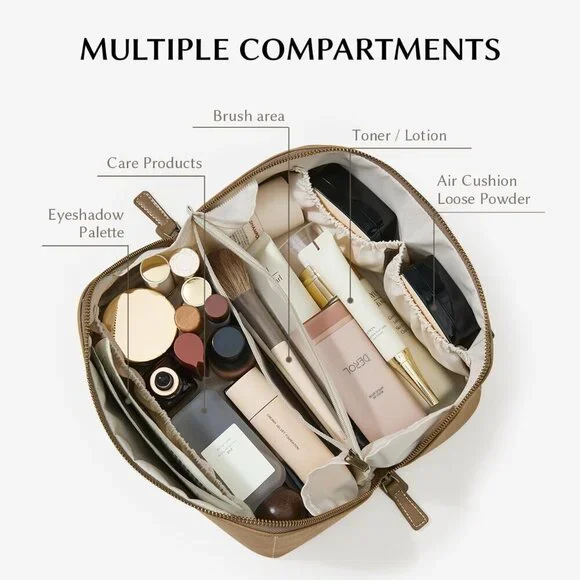 Women IC-Khaki Large Capacity Cosmetic Travel Makeup Waterproof Portable Bag - Picture 2 of 7